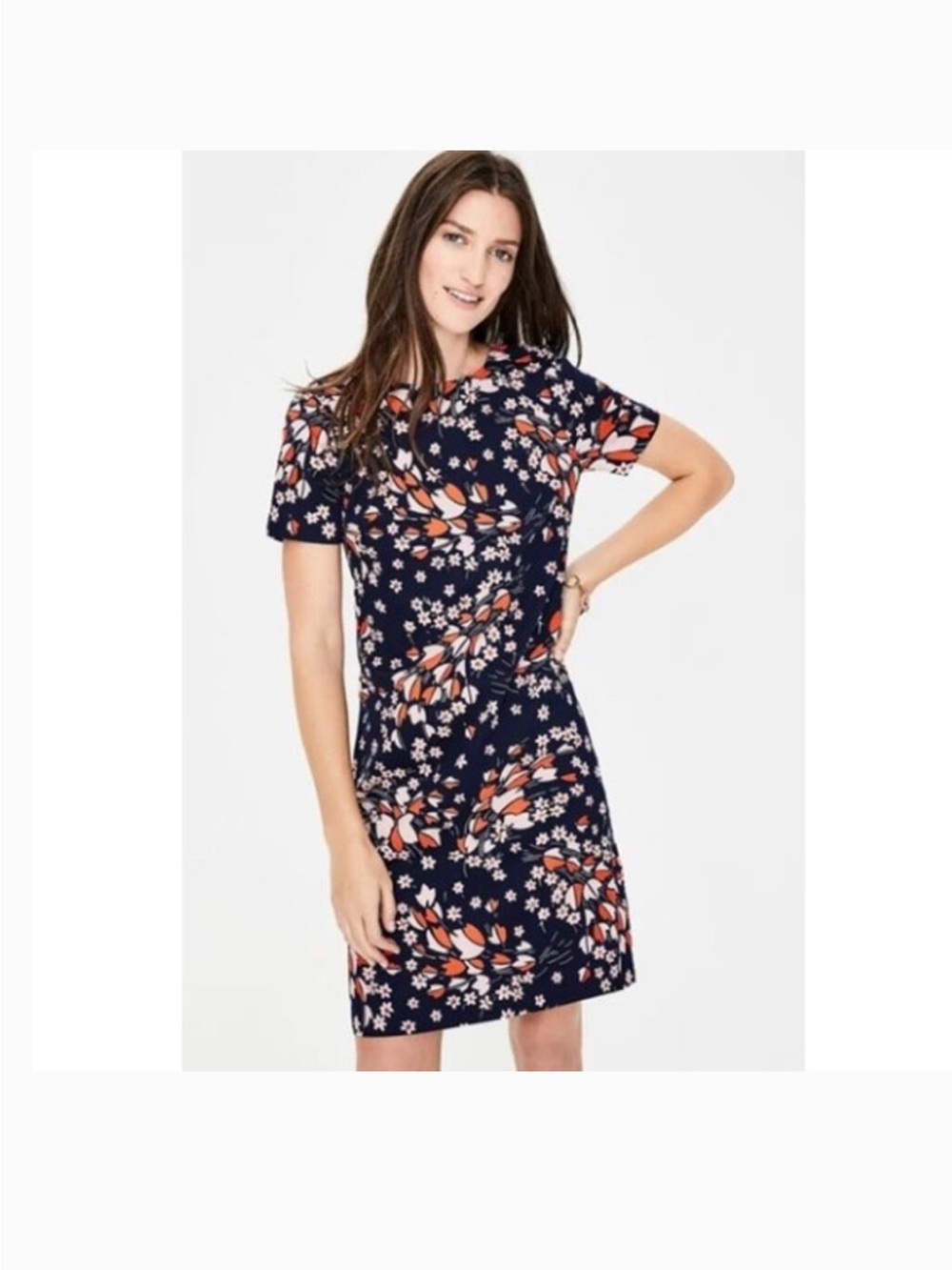 BODEN Navy Floral Short Sleeve Shift Dress